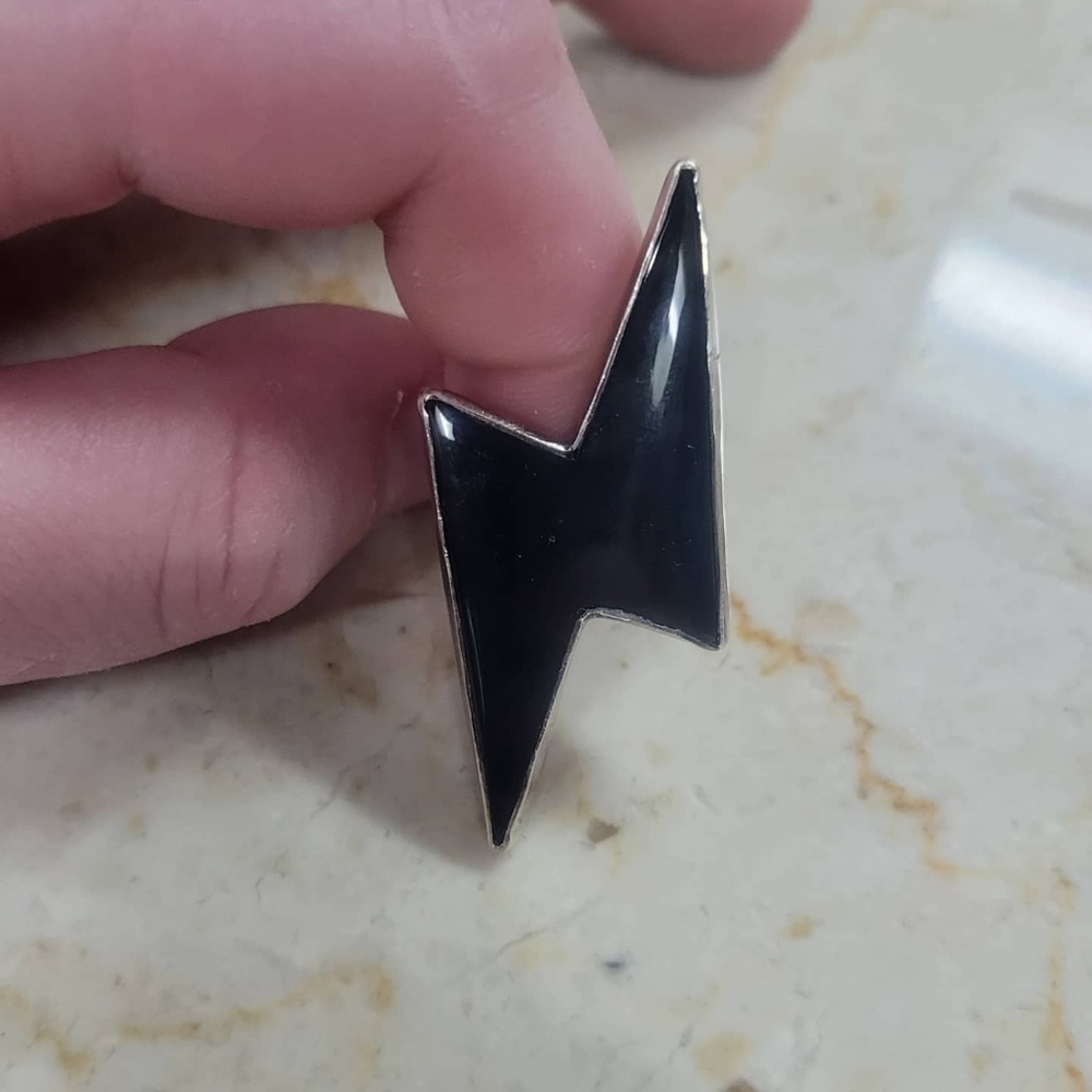 Black Onyx Lightning Bolt Ring